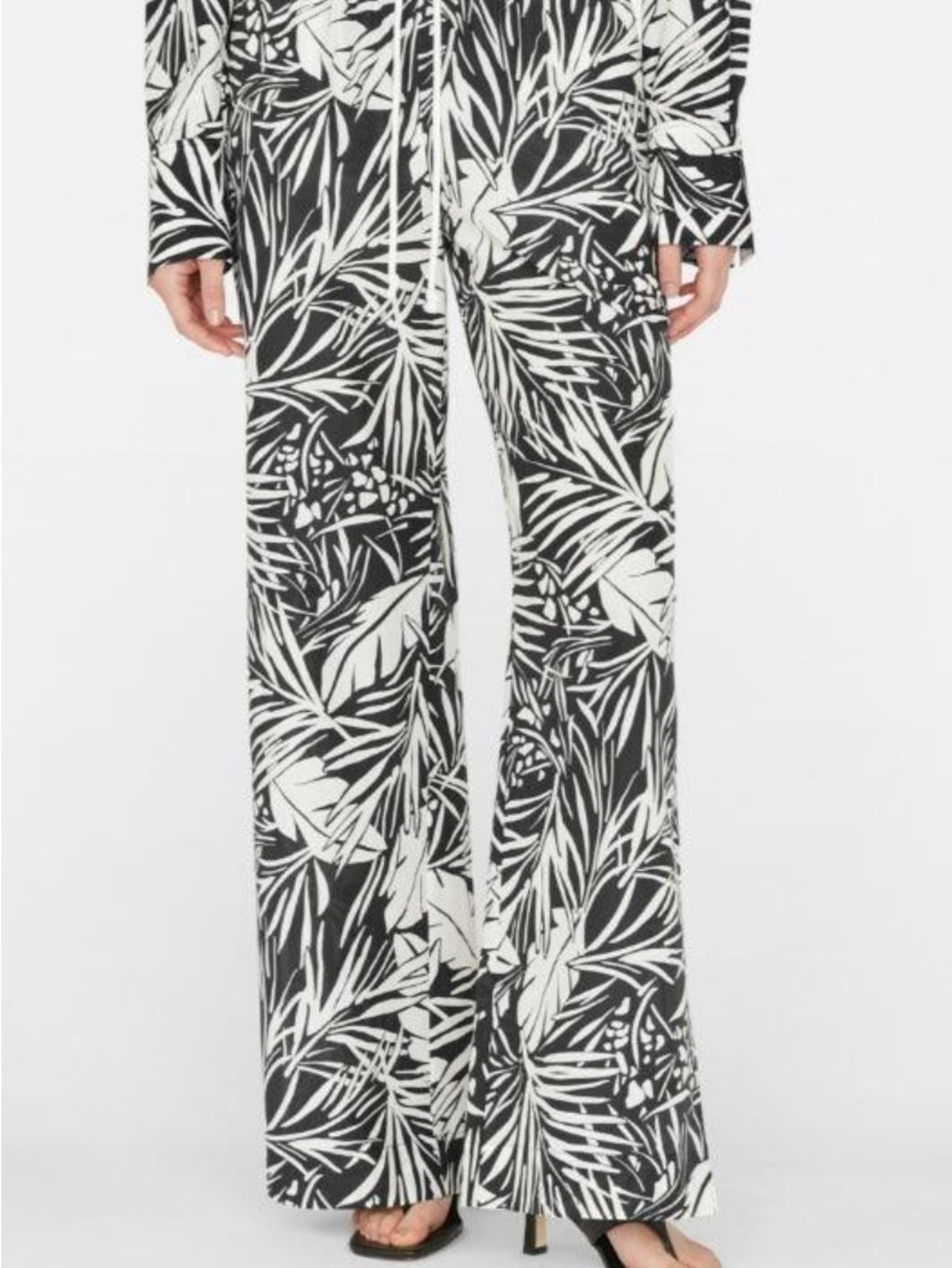 Frame Drawstring Black & White Palm-Print Wide-Leg Pants